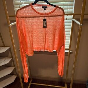 PrettyLittleThing Neon Orange Sheer Cropped Knit Sweater